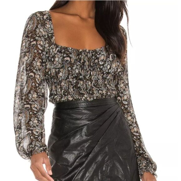 Free People Boho Milkmaid Peasant Night Out Long Sleeve Floral Size Small Blouse - Picture 1 of 9